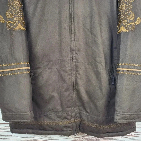 Cabelas Womens Large Brown Embroidered Goose Down Faux Suede Puffer Coat - Picture 3 of 12